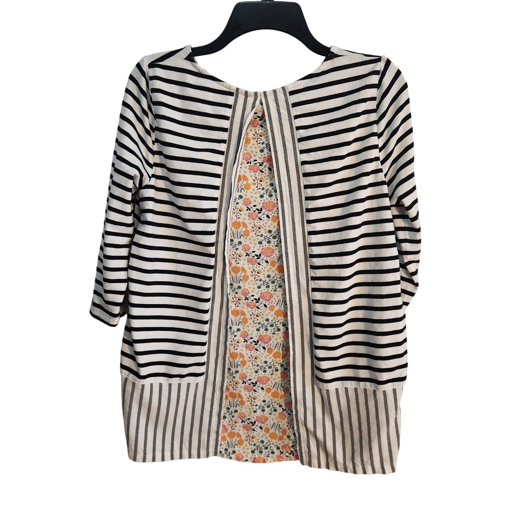Matilda Jane Joanna Gaines Striped Floral Split Back Top Black White‎ S 22654T